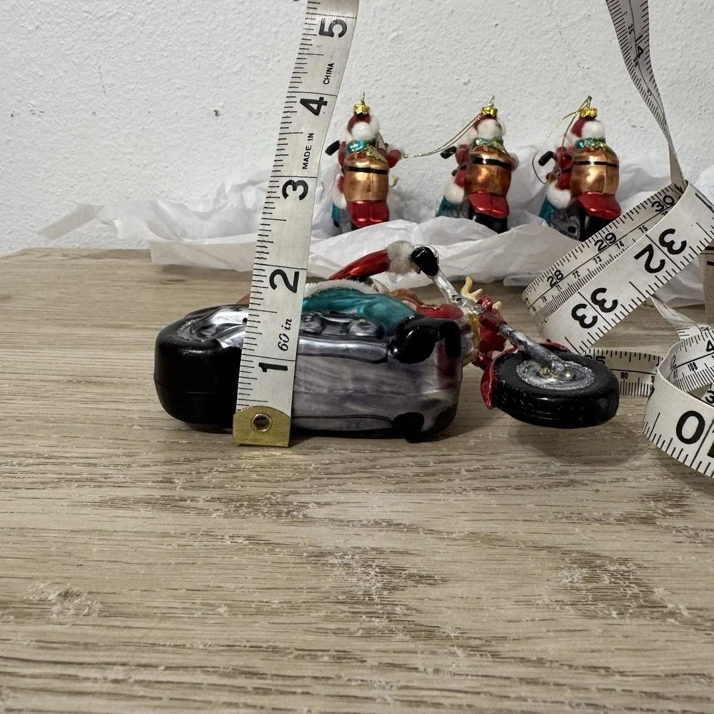 Peschka Rider Biker Santa Claus Glass Christmas Ornament Set‎ Of 4 Vintage